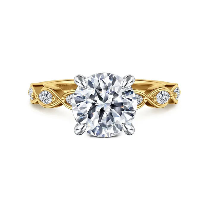 GABRIEL CO Rings Gabriel Contemporary Collection 14K White Yellow Gold 032ctw 4 Prong Style Diamond SemiMount Engagement Ring