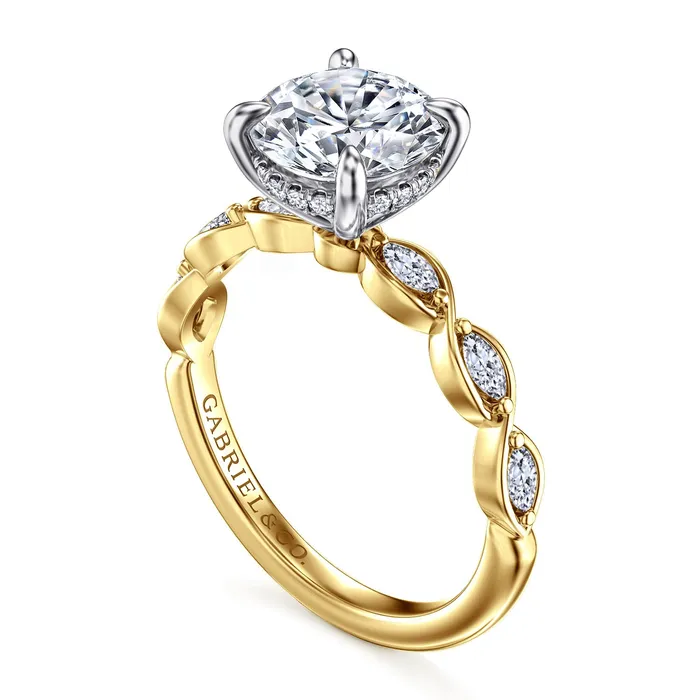 GABRIEL CO Rings Gabriel Contemporary Collection 14K White Yellow Gold 032ctw 4 Prong Style Diamond SemiMount Engagement Ring GABRIEL CO Rings Gabriel Contemporary Collection 14K White Yellow Gold 032ctw 4 Prong Style Diamond SemiMount Engagement Ring