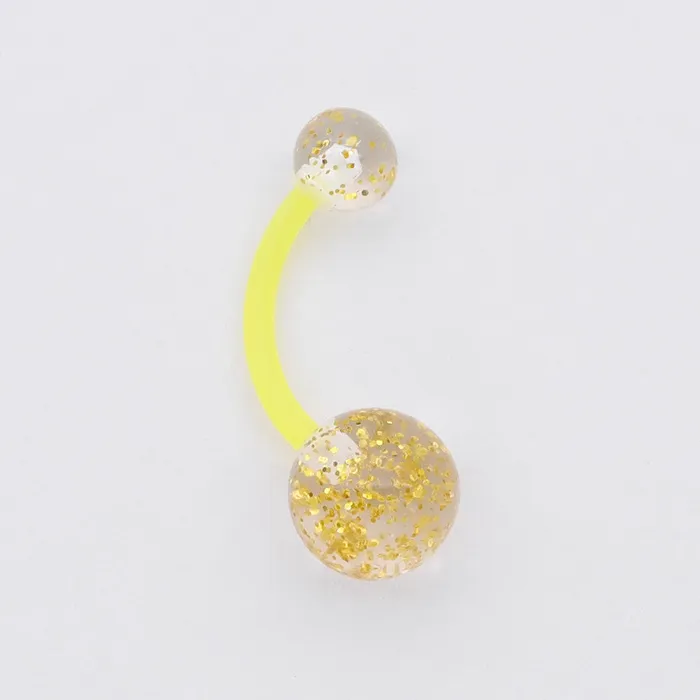 Glitters Acrylic Balls Belly Button Ring Yellow Glitters Rings
