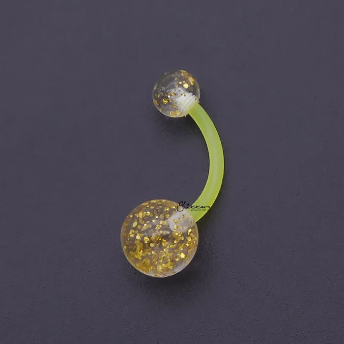 Glitters Acrylic Balls Belly Button Ring Yellow Glitters Rings