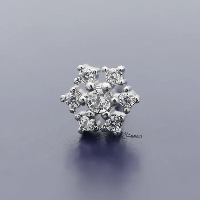 Glitters CZ Snowflake Tragus Cartilage Earring Ball End Flat Back Earrings