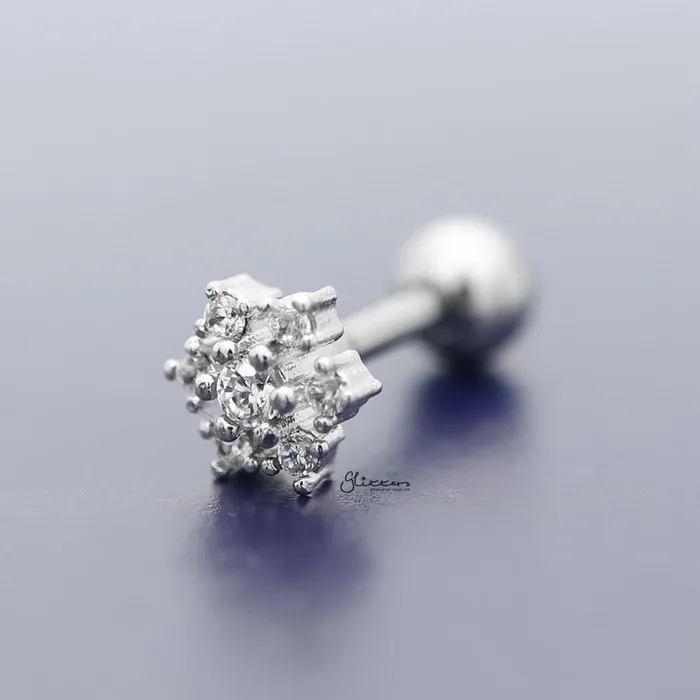 Glitters CZ Snowflake Tragus Cartilage Earring Ball End Flat Back Earrings
