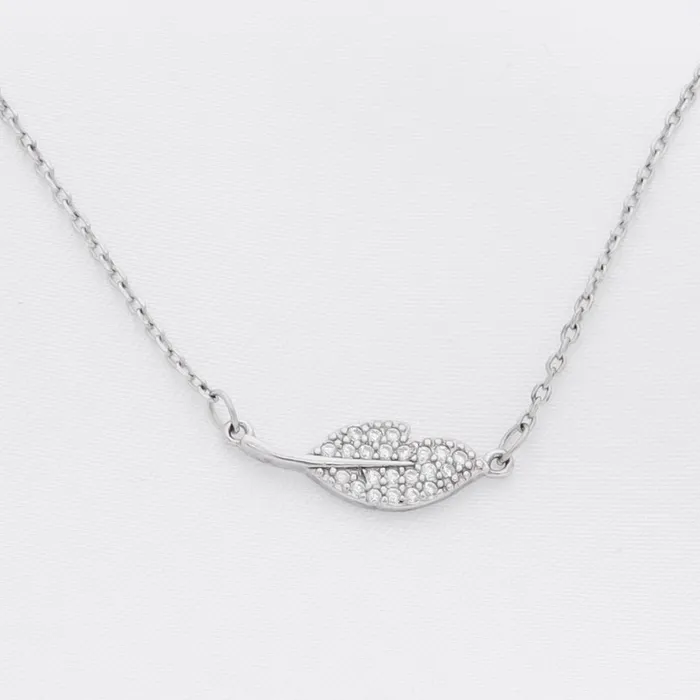 Glitters CZ Paved Leaf Sterling Silver Necklace Necklaces