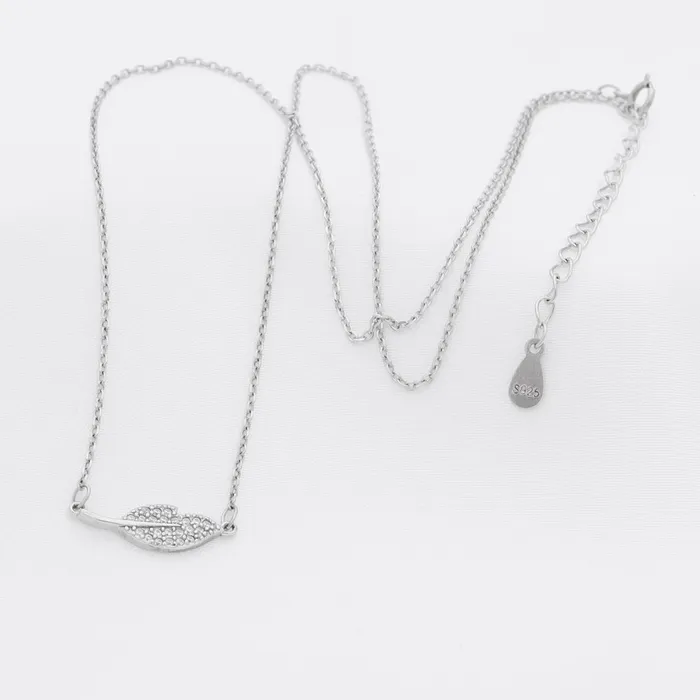 Glitters CZ Paved Leaf Sterling Silver Necklace Necklaces