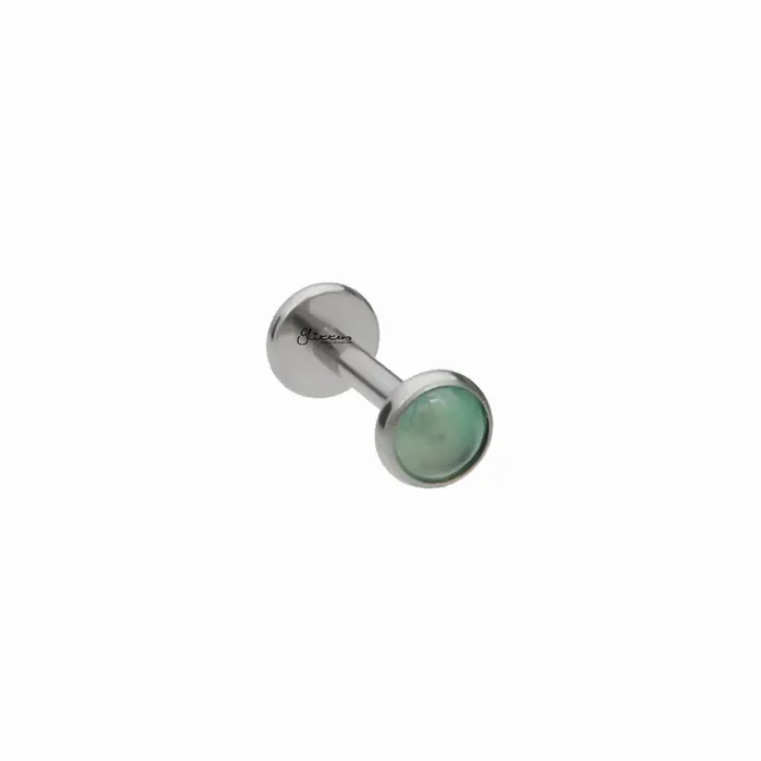 Glitters Earrings Green Onyx Top Titanium Flat Back Stud Earrings
