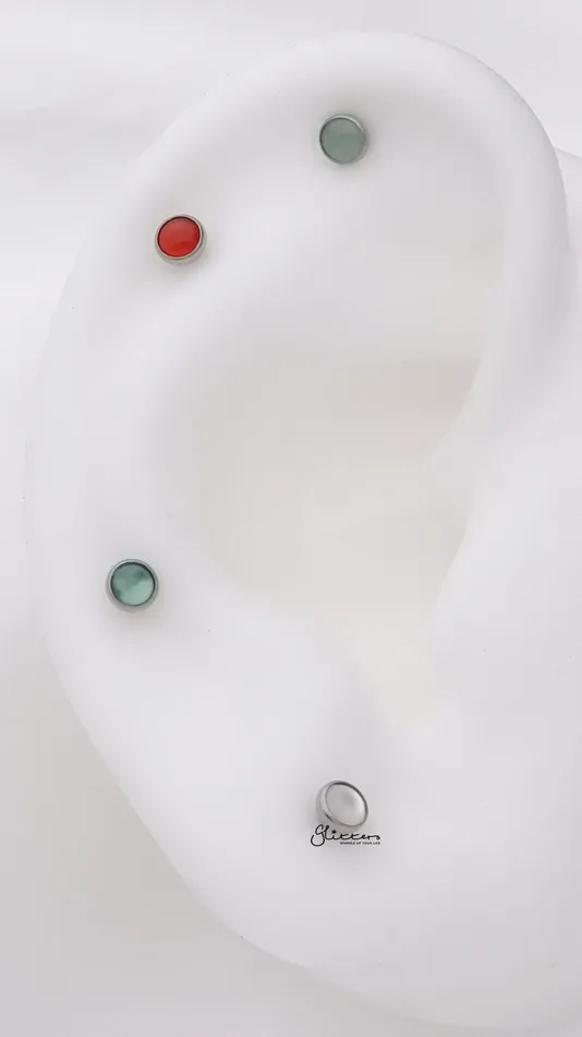 Glitters Earrings Green Onyx Top Titanium Flat Back Stud Earrings