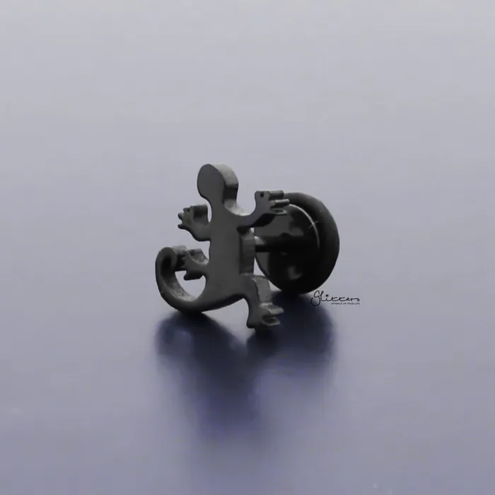 Glitters Earrings Lizard Stainless Steel Fake Plug Earring Black