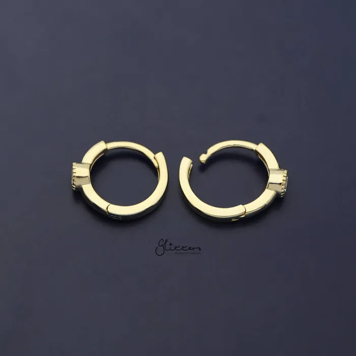 Glitters Earrings Round CZ Centred Sterling Silver OneTouch Huggie Hoop Earring Gold