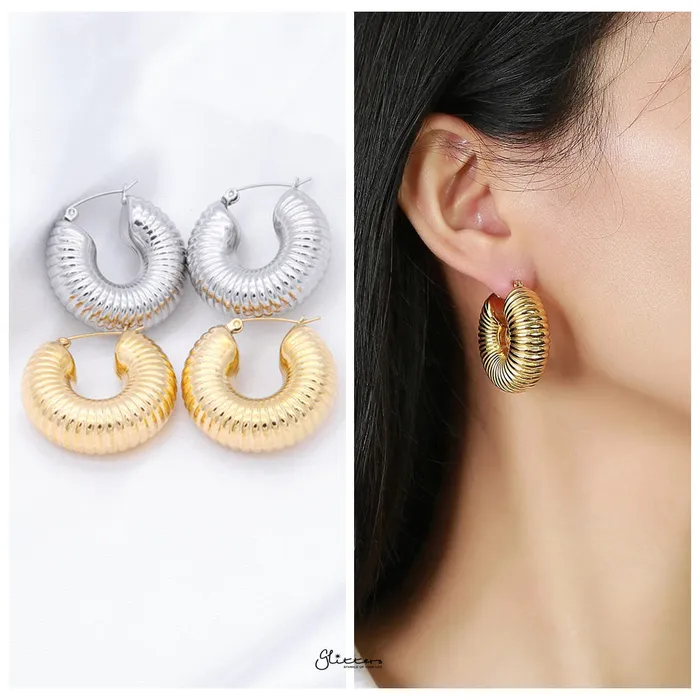 Glitters Earrings Stainless Steel Chunky Textured Hoop Earrings Silver