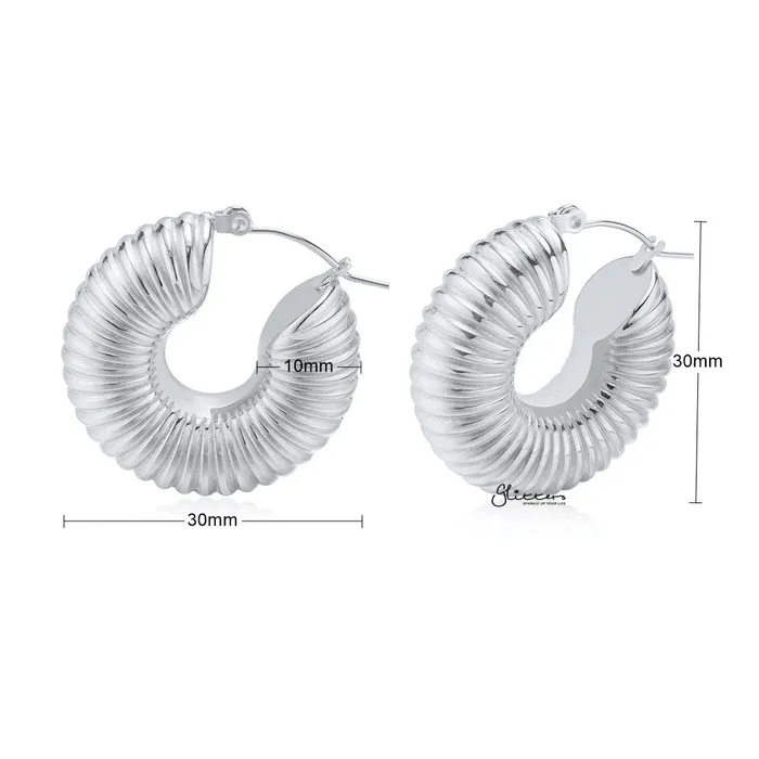 Glitters Earrings Stainless Steel Chunky Textured Hoop Earrings Silver