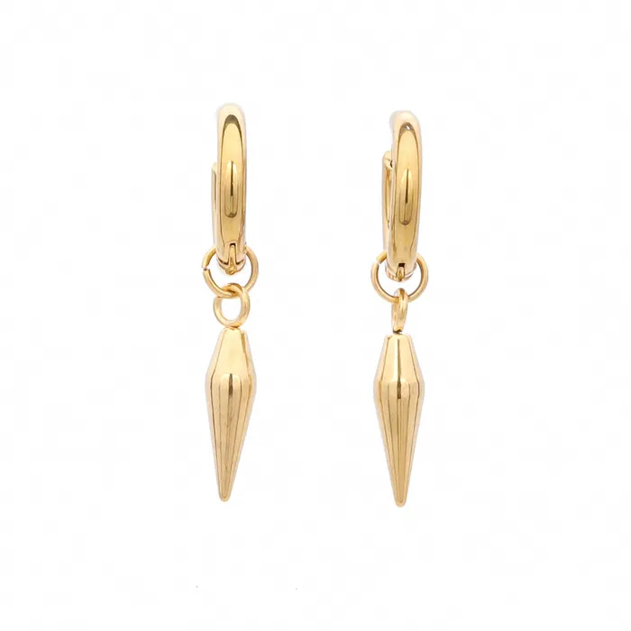 Glitters Earrings Stainless Steel Drop Spike Cone Huggie Hoop Earrings Gold