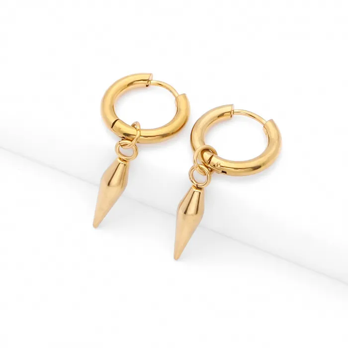 Glitters Earrings Stainless Steel Drop Spike Cone Huggie Hoop Earrings Gold