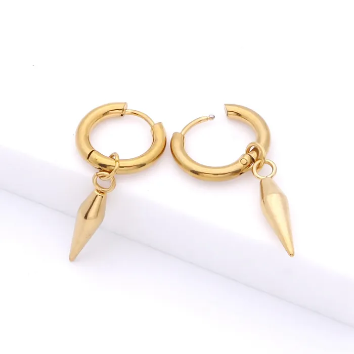 Glitters Earrings Stainless Steel Drop Spike Cone Huggie Hoop Earrings Gold