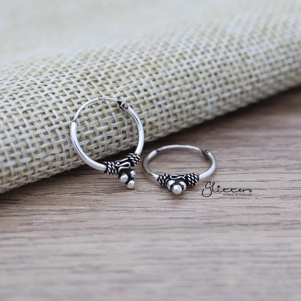 Glitters Earrings Sterling Silver Bali Hoop Sleeper Earrings 14mm SSE0310