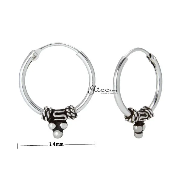 Glitters Earrings Sterling Silver Bali Hoop Sleeper Earrings 14mm SSE0310