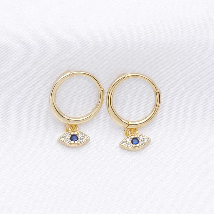Glitters Earrings Sterling Silver Evil Eye Charm Huggie Hoop Earrings Gold