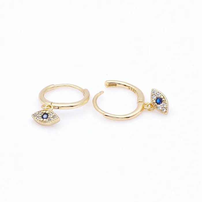 Glitters Earrings Sterling Silver Evil Eye Charm Huggie Hoop Earrings Gold