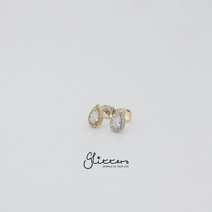 Glitters Earrings Teardrop Cubic Zirconia Stud Earrings with Sterling Silver Post