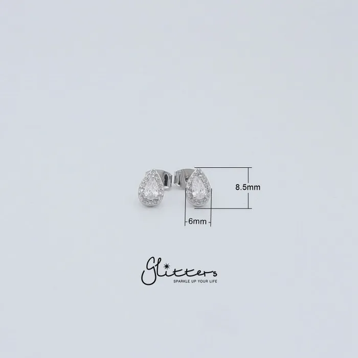 Glitters Earrings Teardrop Cubic Zirconia Stud Earrings with Sterling Silver Post