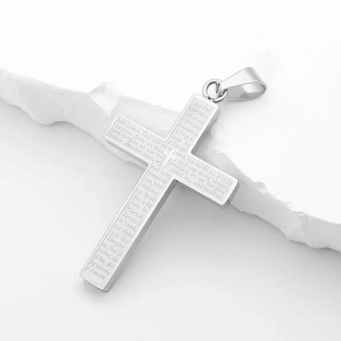 Glitters Lords Prayer Cross Pendant Silver Necklaces