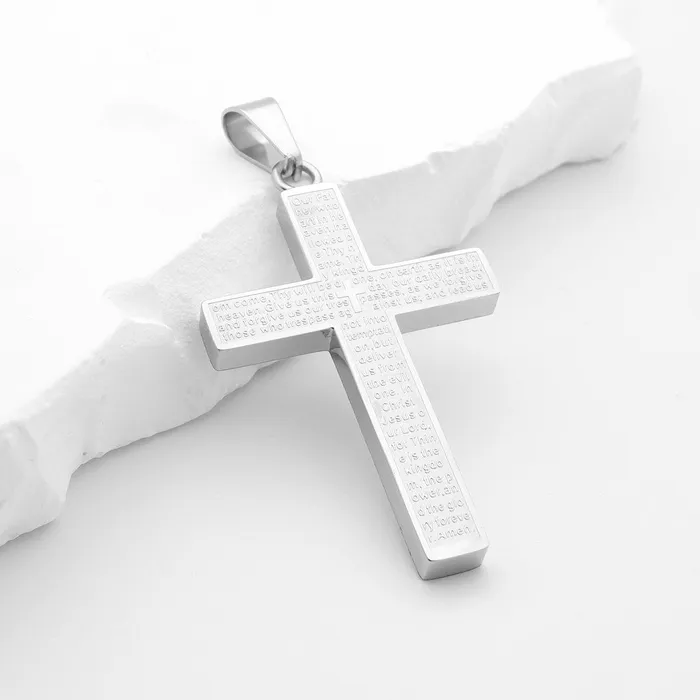 Glitters Lords Prayer Cross Pendant Silver Necklaces
