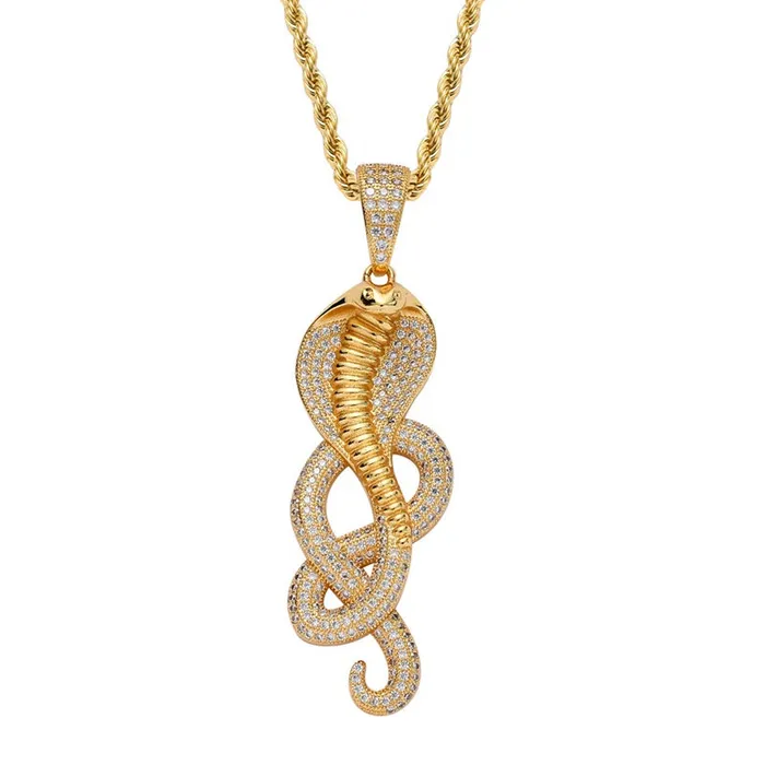 Glitters Necklaces Iced Out Cobra Pendant Gold