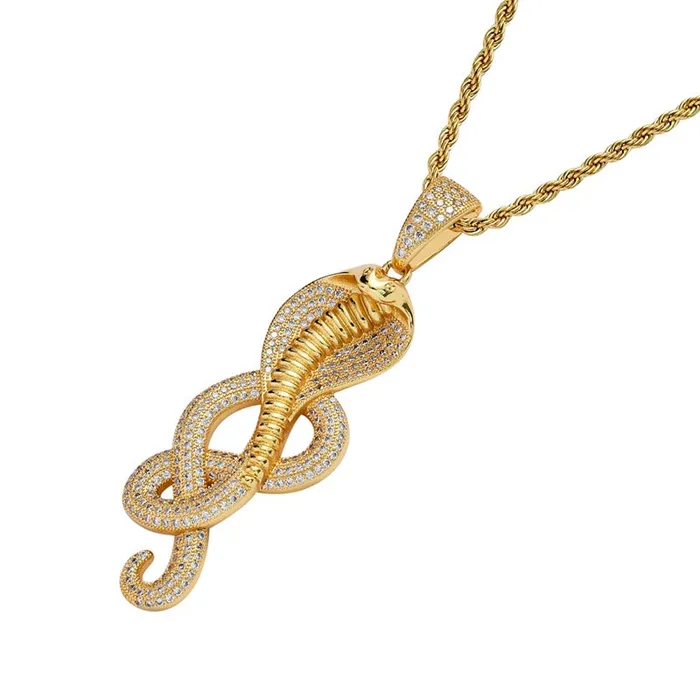 Glitters Necklaces Iced Out Cobra Pendant Gold