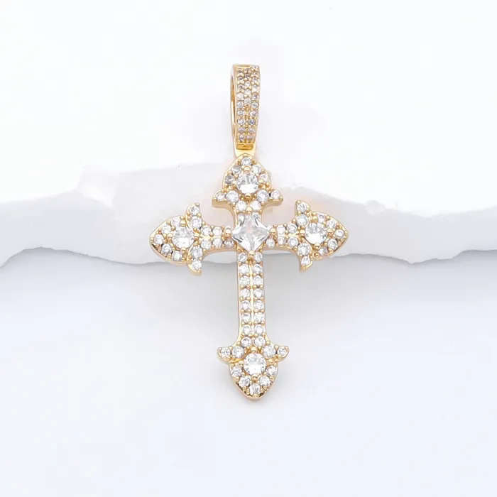 Glitters Necklaces Iced Out Cross Pendant Gold