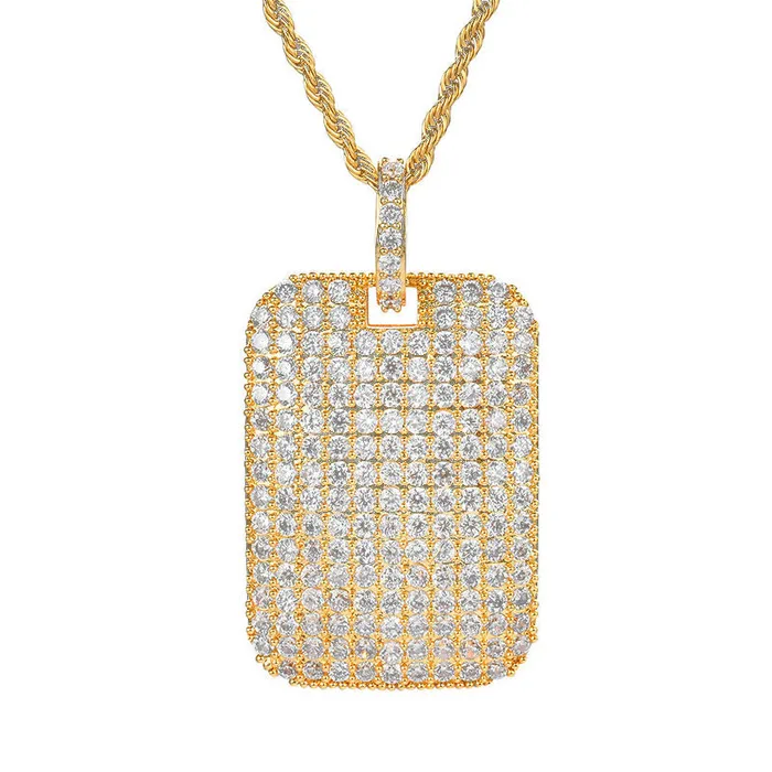 Glitters Necklaces Iced Out Dog Tag Pendant Gold
