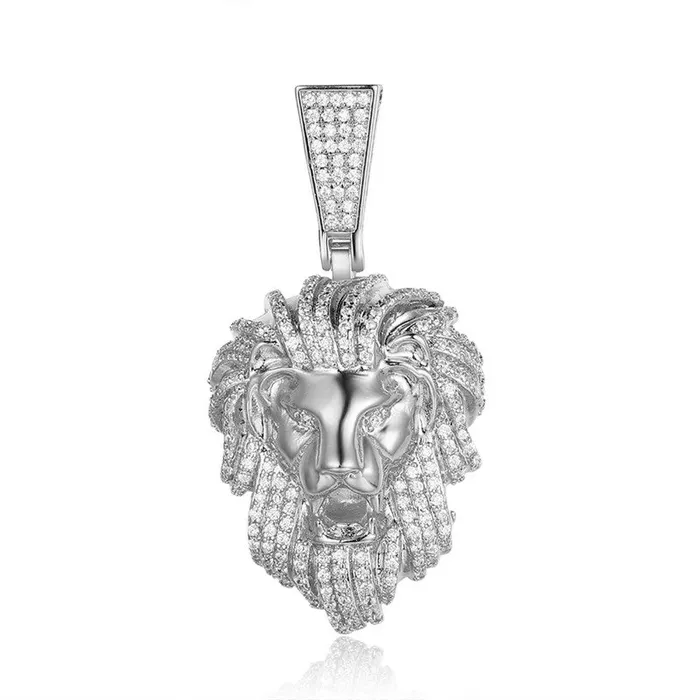 Glitters Necklaces Iced Out Lion Head Pendant Silver