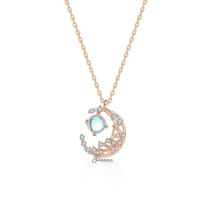 Glitters Necklaces Sterling Silver CZ Moon Necklace Rose Gold
