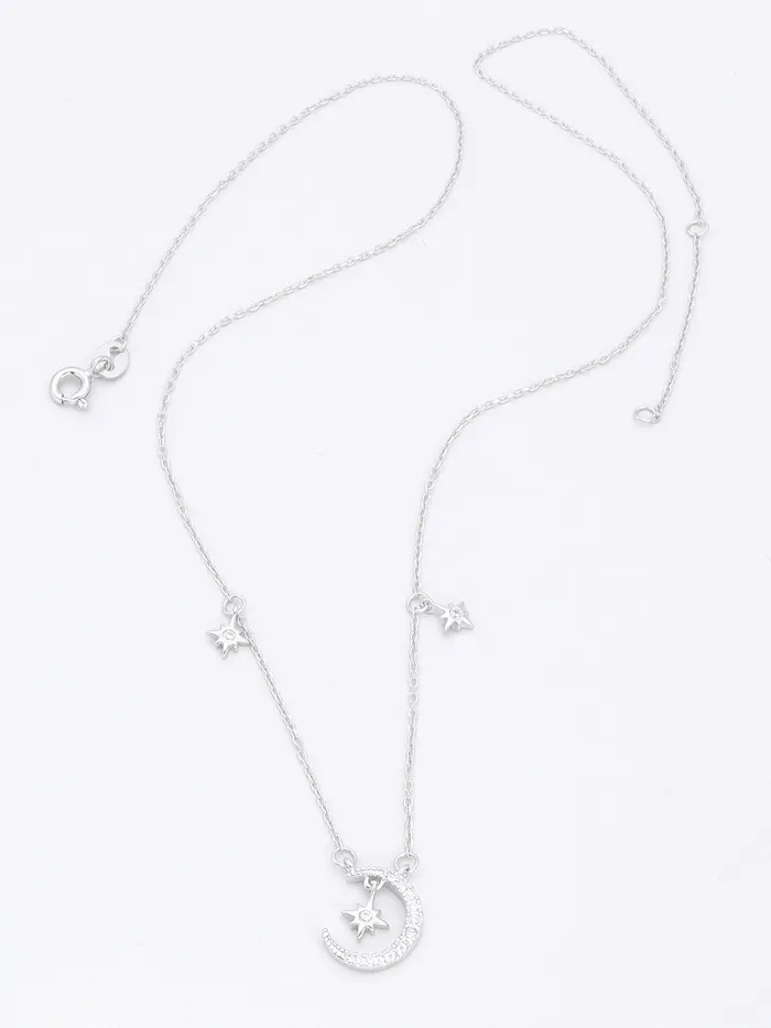 Glitters Necklaces Sterling Silver Crescent and Stars Necklace