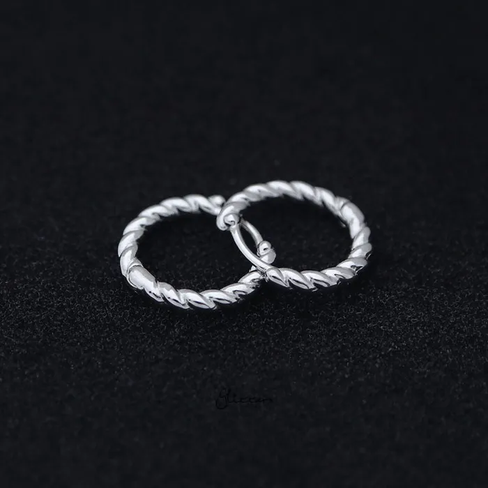 Glitters Sterling Silver Twist Rope OneTouch Huggie Hoop Earrings Silver Earrings Glitters Sterling Silver Twist Rope OneTouch Huggie Hoop Earrings Silver Earrings
