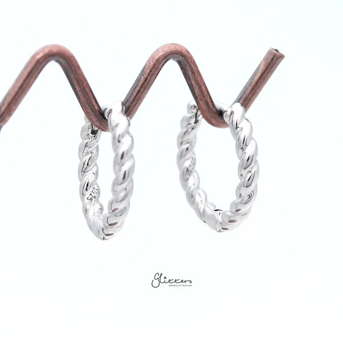 Glitters Sterling Silver Twist Rope OneTouch Huggie Hoop Earrings Silver Earrings