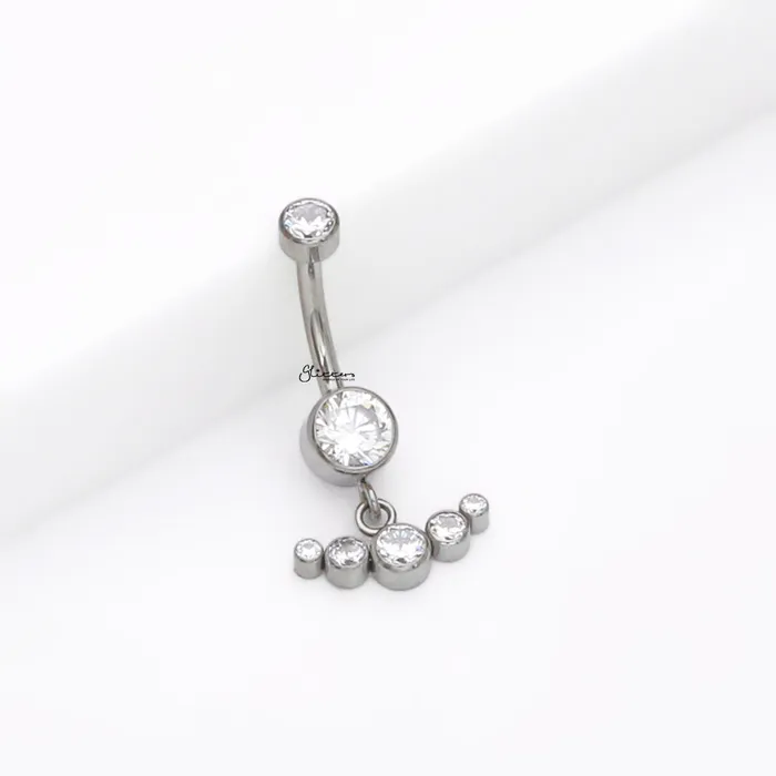 Glitters Titanium Double CZ With Dangle CZ Curved Line Belly Button Ring Rings Glitters Titanium Double CZ With Dangle CZ Curved Line Belly Button Ring Rings