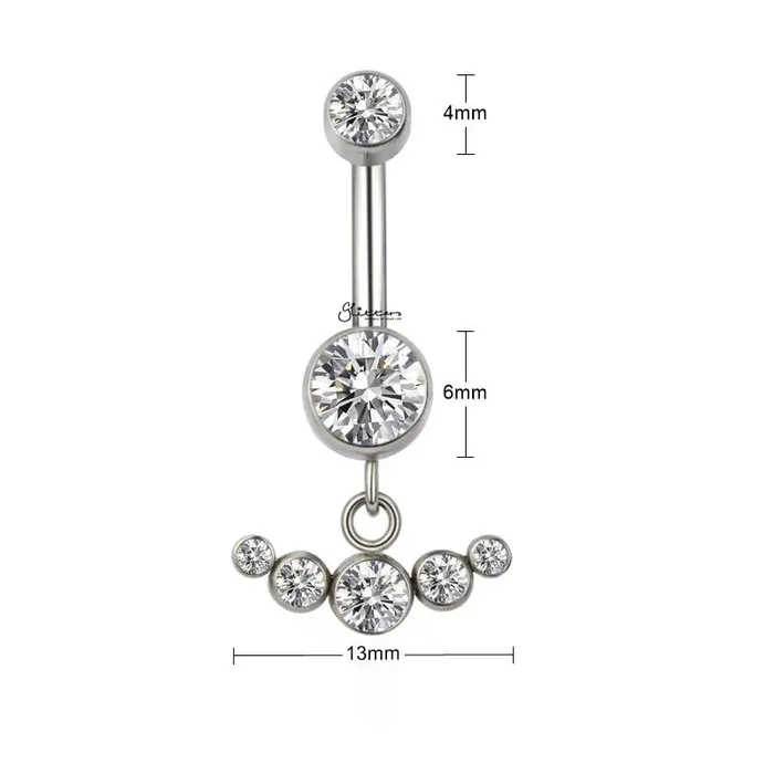 Glitters Titanium Double CZ With Dangle CZ Curved Line Belly Button Ring Rings
