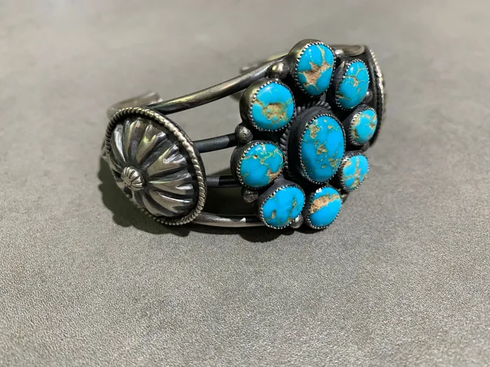 Hemerson Brown Rings Hemerson Brown Navajo Turquoise Cluster Sterling Silver Cuff