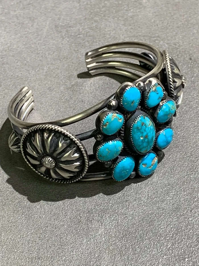 Hemerson Brown Rings Hemerson Brown Navajo Turquoise Cluster Sterling Silver Cuff