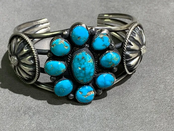 Hemerson Brown Rings Hemerson Brown Navajo Turquoise Cluster Sterling Silver Cuff