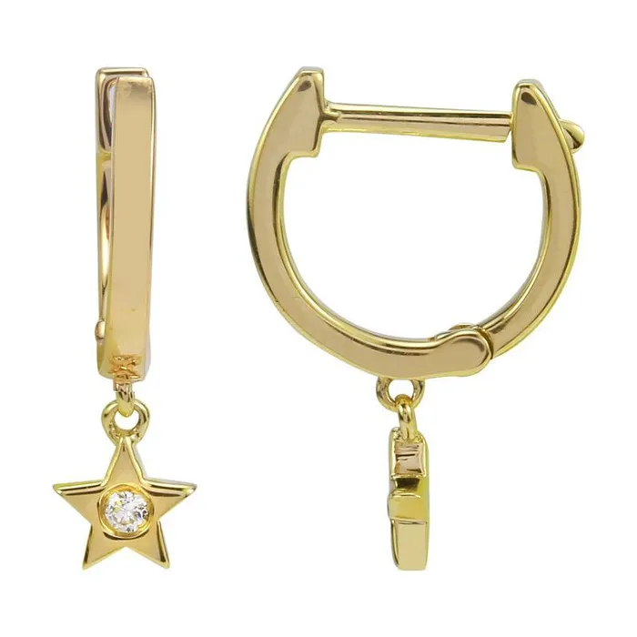 Izakov Diamonds Fine Jewelry Earrings 14K Gold Diamond Accented Dangling Star Huggie Earrings