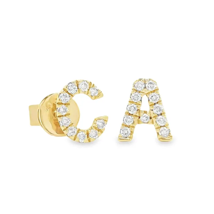 Izakov Diamonds Fine Jewelry Earrings 14K Gold Pave Diamond Initial Earrings Izakov Diamonds Fine Jewelry Earrings 14K Gold Pave Diamond Initial Earrings