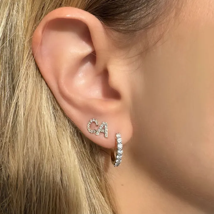 Izakov Diamonds Fine Jewelry Earrings 14K Gold Pave Diamond Initial Earrings