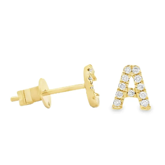 Izakov Diamonds Fine Jewelry Earrings 14K Gold Pave Diamond Initial Earrings