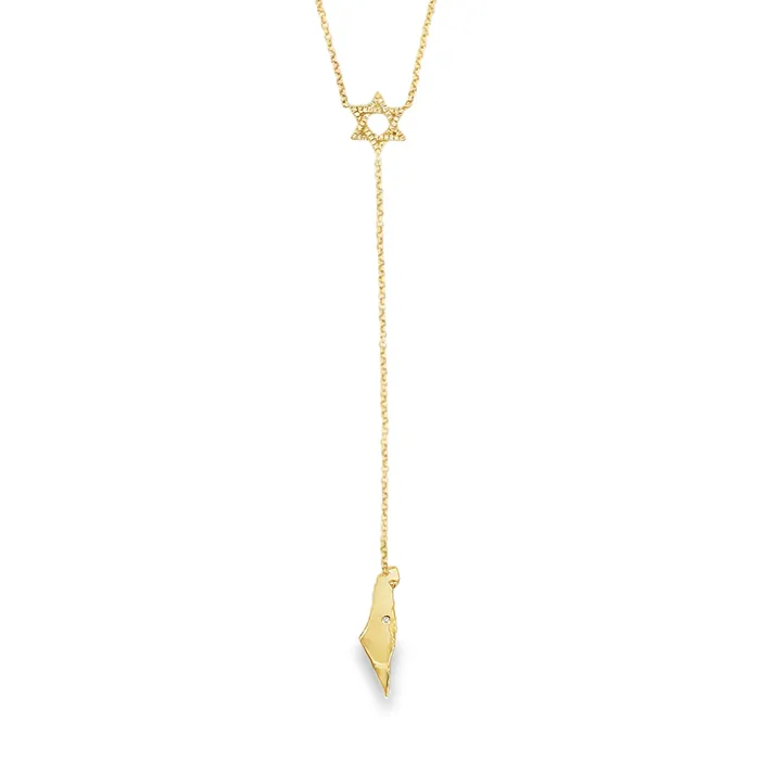 Izakov Diamonds Fine Jewelry Necklaces 14K Gold Star Of David Land Of Israel Lariat Diamond Necklace Izakov Diamonds Fine Jewelry Necklaces 14K Gold Star Of David Land Of Israel Lariat Diamond Necklace