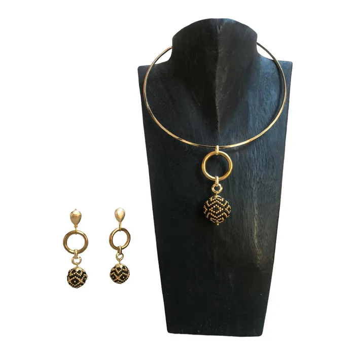 JURINEST Cheetah Choker with Earring Set Black and Gold Earrings