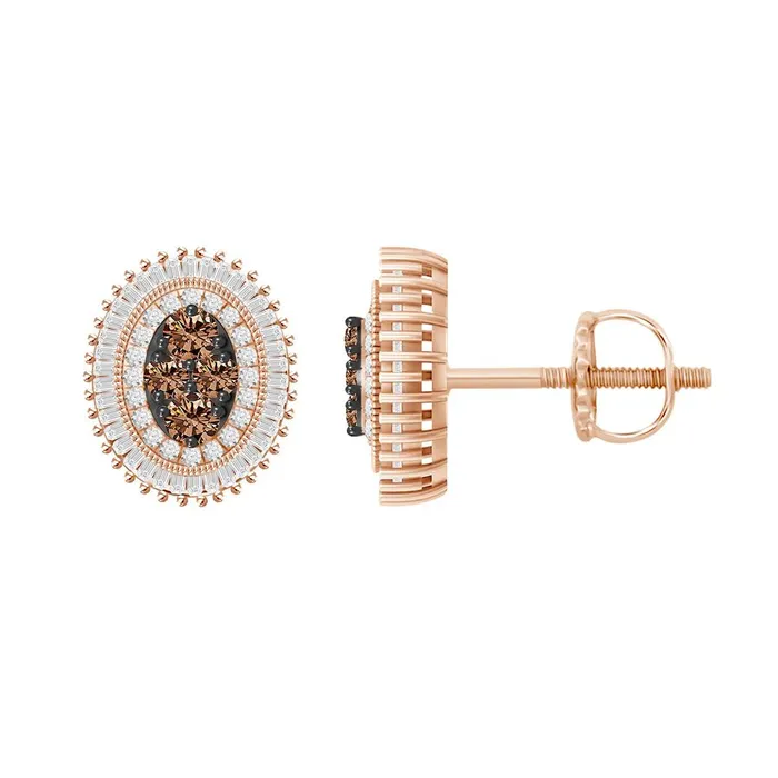 LADIES EARRINGS 060CT ROUNDBAGUETTE DARK BROWN DIAMOND 14K ROSE GOLD SI QUALITY AV Earrings LADIES EARRINGS 060CT ROUNDBAGUETTE DARK BROWN DIAMOND 14K ROSE GOLD SI QUALITY AV Earrings
