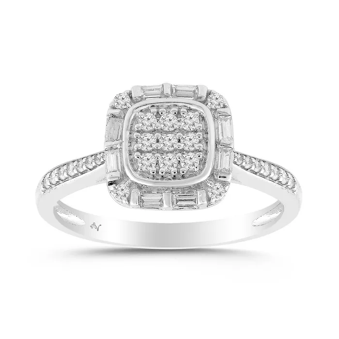 LADIES RING 033CT ROUNDBAGUETTE DIAMOND 10K WHITE GOLD AV Rings