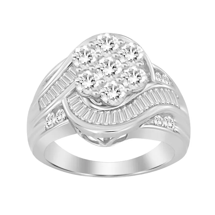 LADIES RING 200CT ROUNDBAGUETTE DIAMOND 10K WHITE GOLD AV Rings