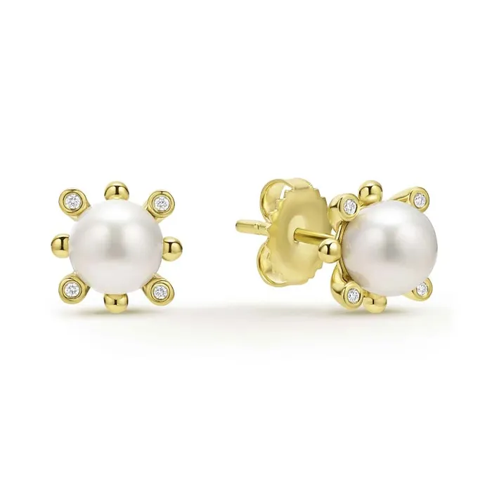 LAGOS Earrings Luna 18K Gold Fleur Pearl Diamond Stud Earrings