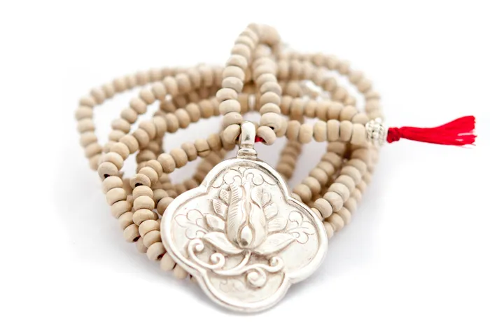 Long Tulsi wood Lotus flower necklace Vivien Frank Necklaces